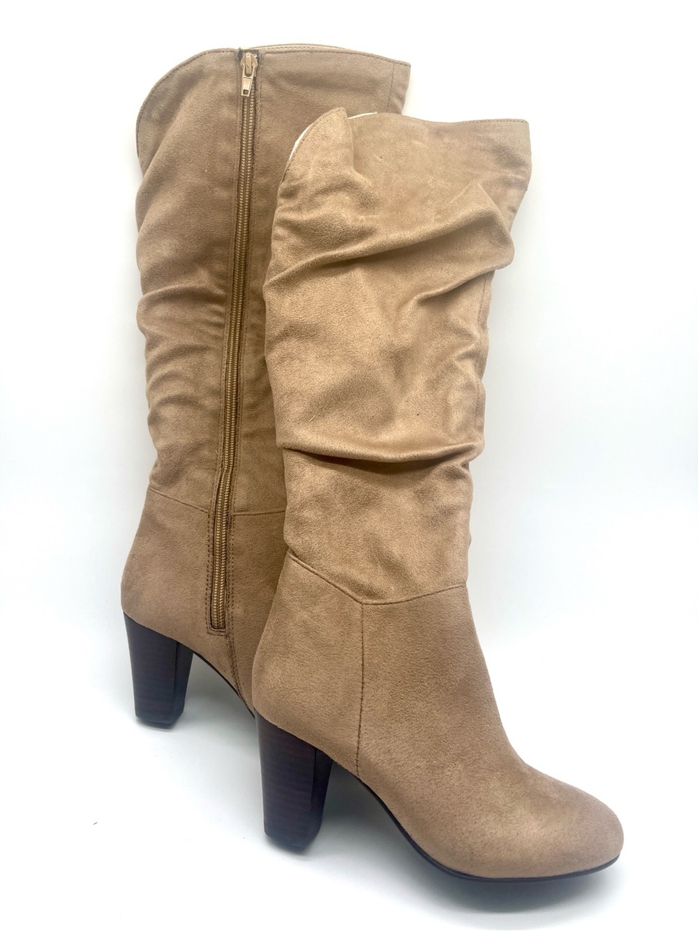 Cinderella of Boston 2.75-in Taupe Slouch Knee-High Heeled Boots Size 3M
